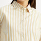 Women's Striped Beige Relaxed Fit Poplin Shirt - Detail View