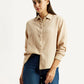 Women's Textured Beige Relaxed Fit Shirt - Styleshot View