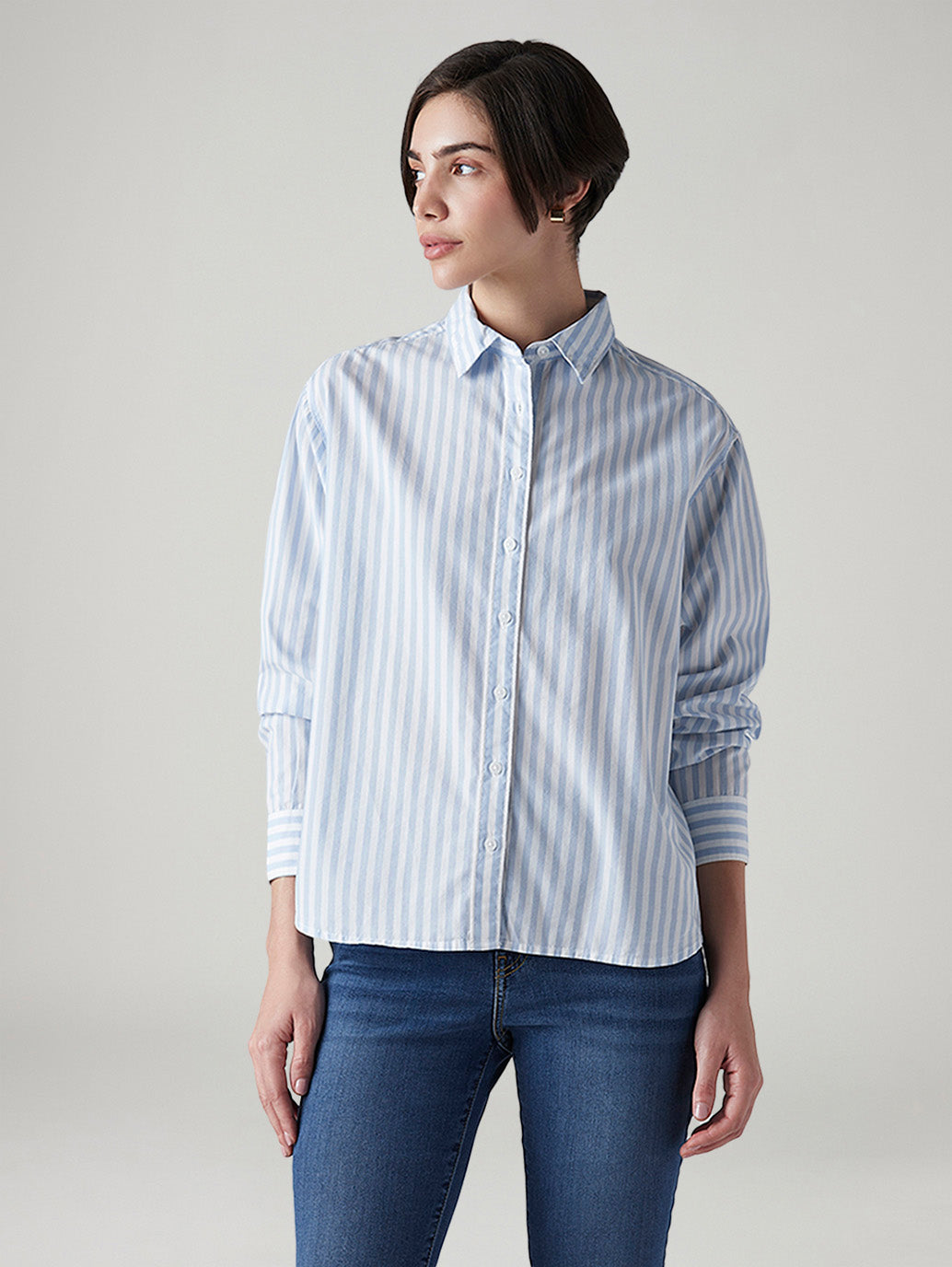 Women's Striped Relaxed Fit Shirt - Front View