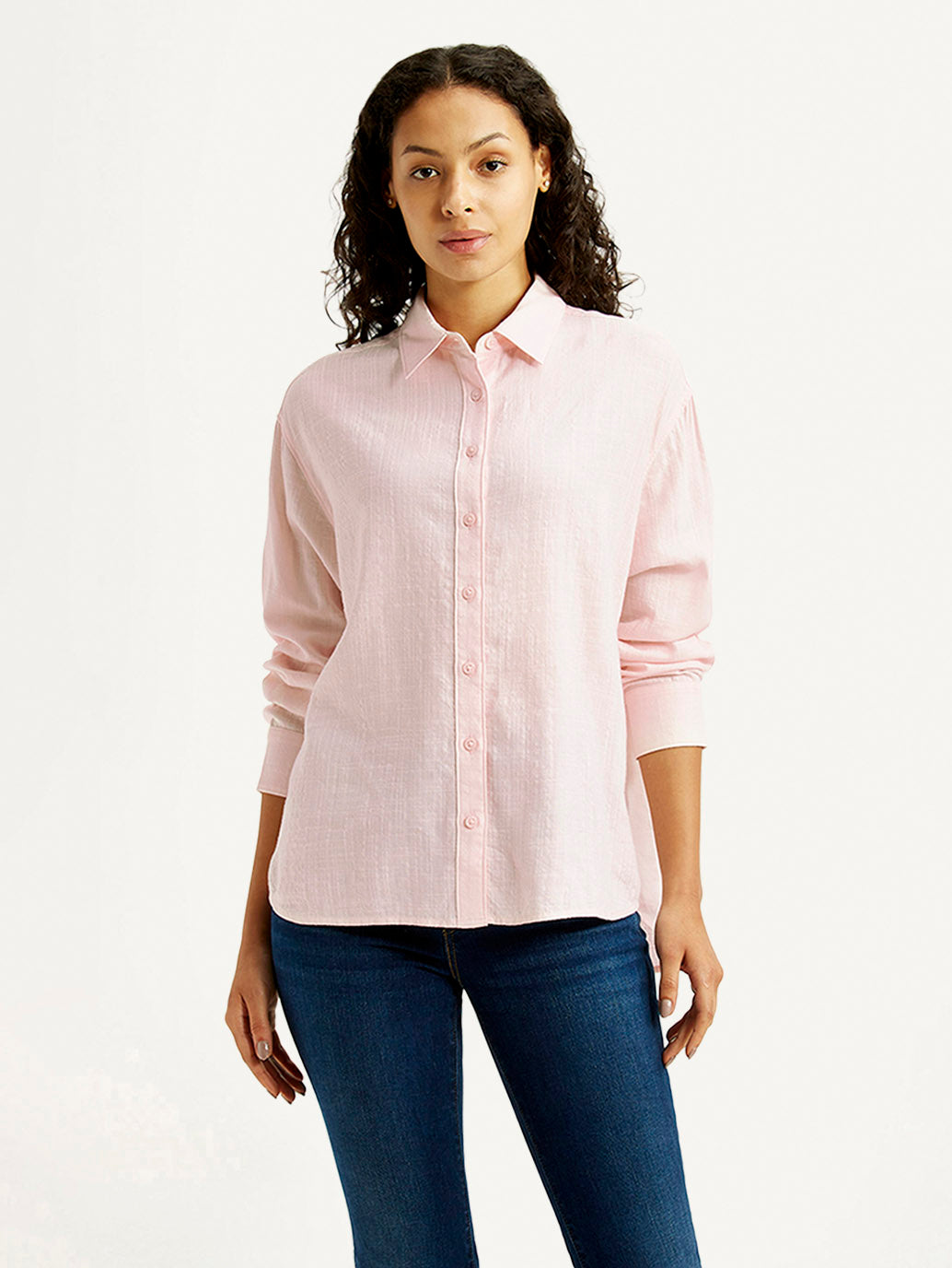 Women's Textured Light Pink Relaxed Fit Shirt - Front View