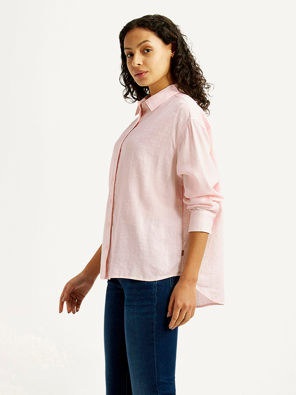 Women's Textured Light Pink Relaxed Fit Shirt - Side View