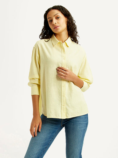 Women's Textured Yellow Relaxed Fit Shirt