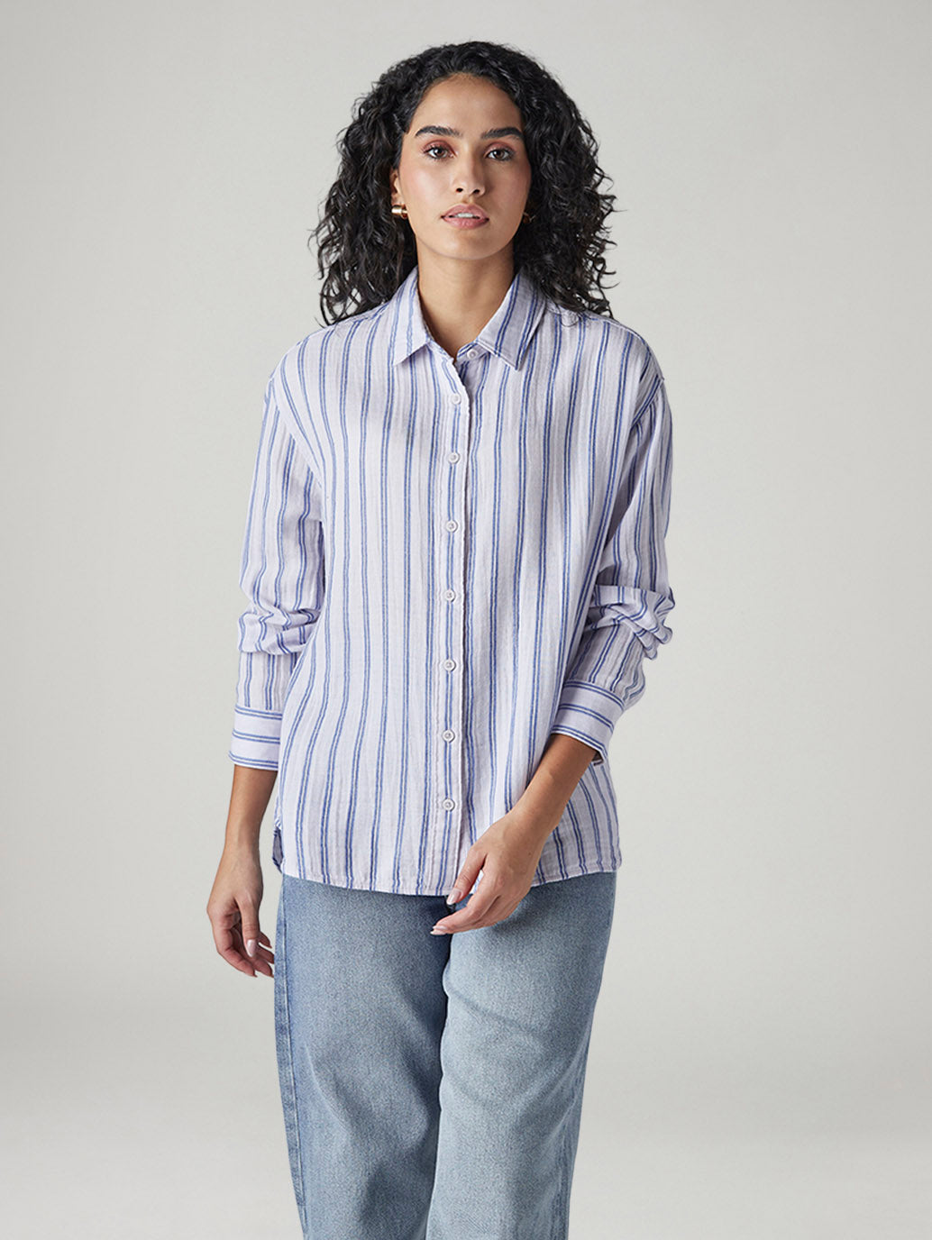 Women's Striped Relaxed Fit Shirt - Front View