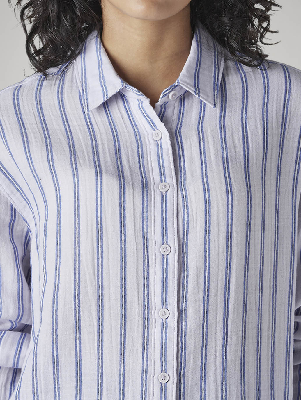 Women's Striped Relaxed Fit Shirt - Detail View