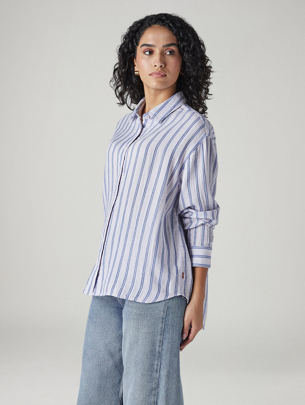 Women's Striped Relaxed Fit Shirt - Side View