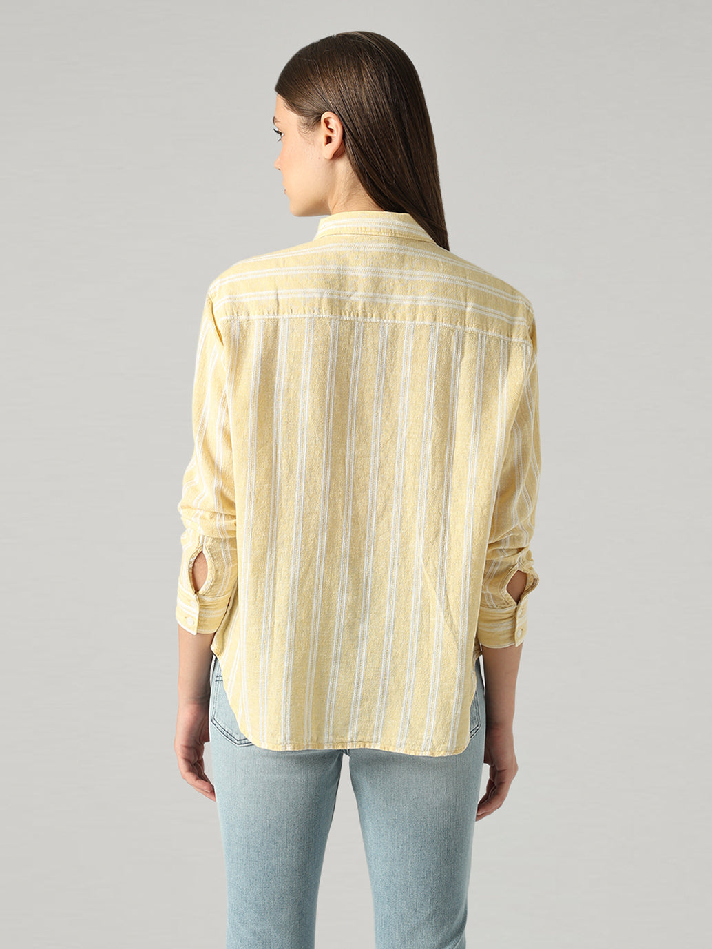 Women's Striped Relaxed Fit Linen Shirt - Back View