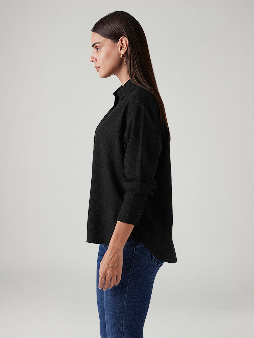 Women's Solid Relaxed Fit Shirt - Side View