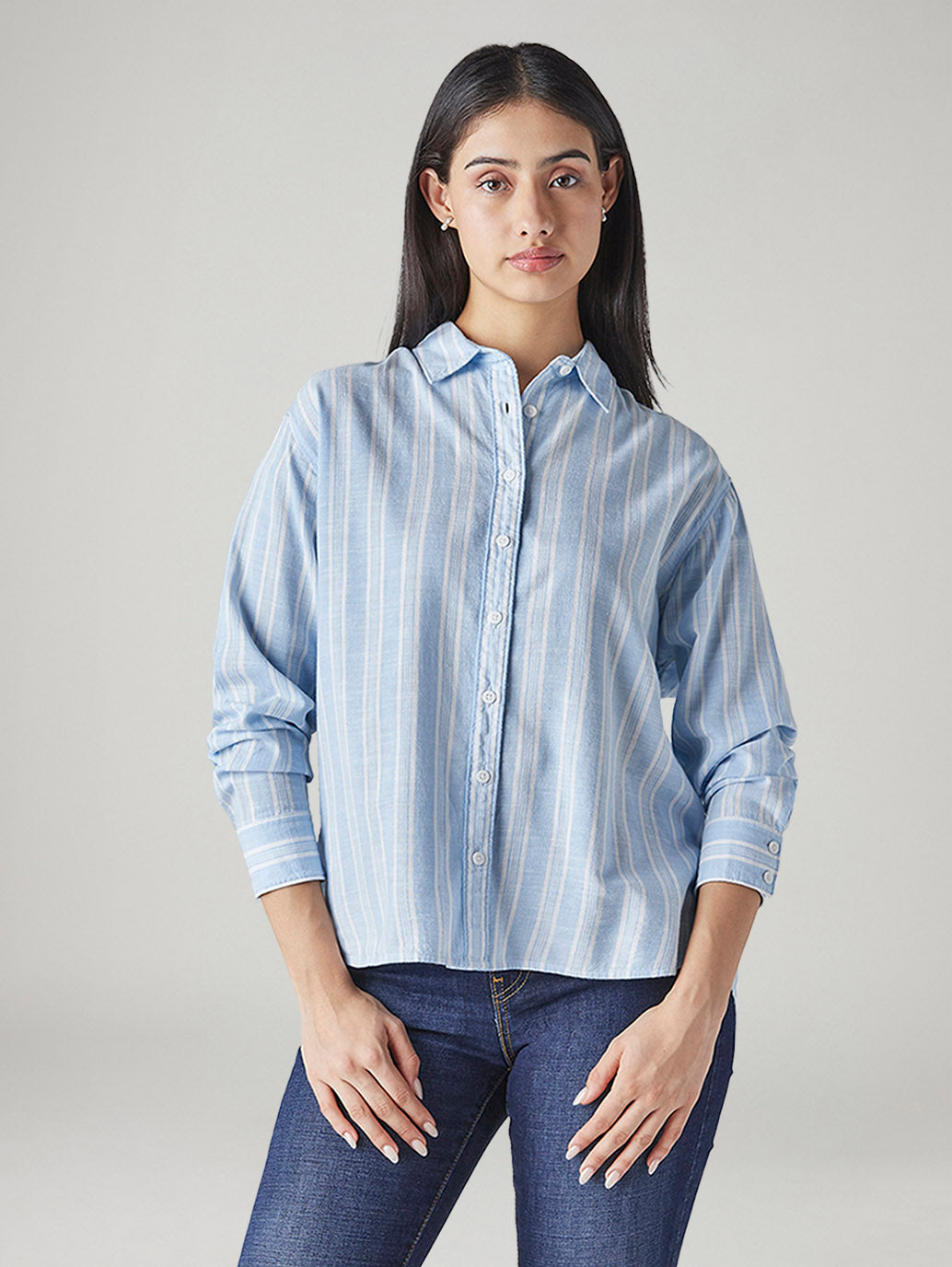 Women's Striped Loose Fit Shirt - Front View
