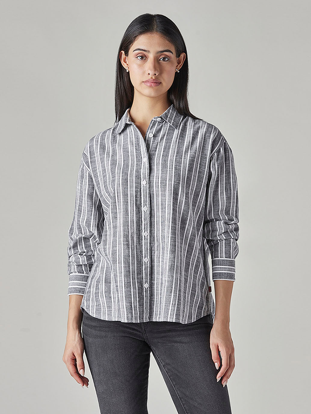Women's Striped Loose Fit Shirt - Front View