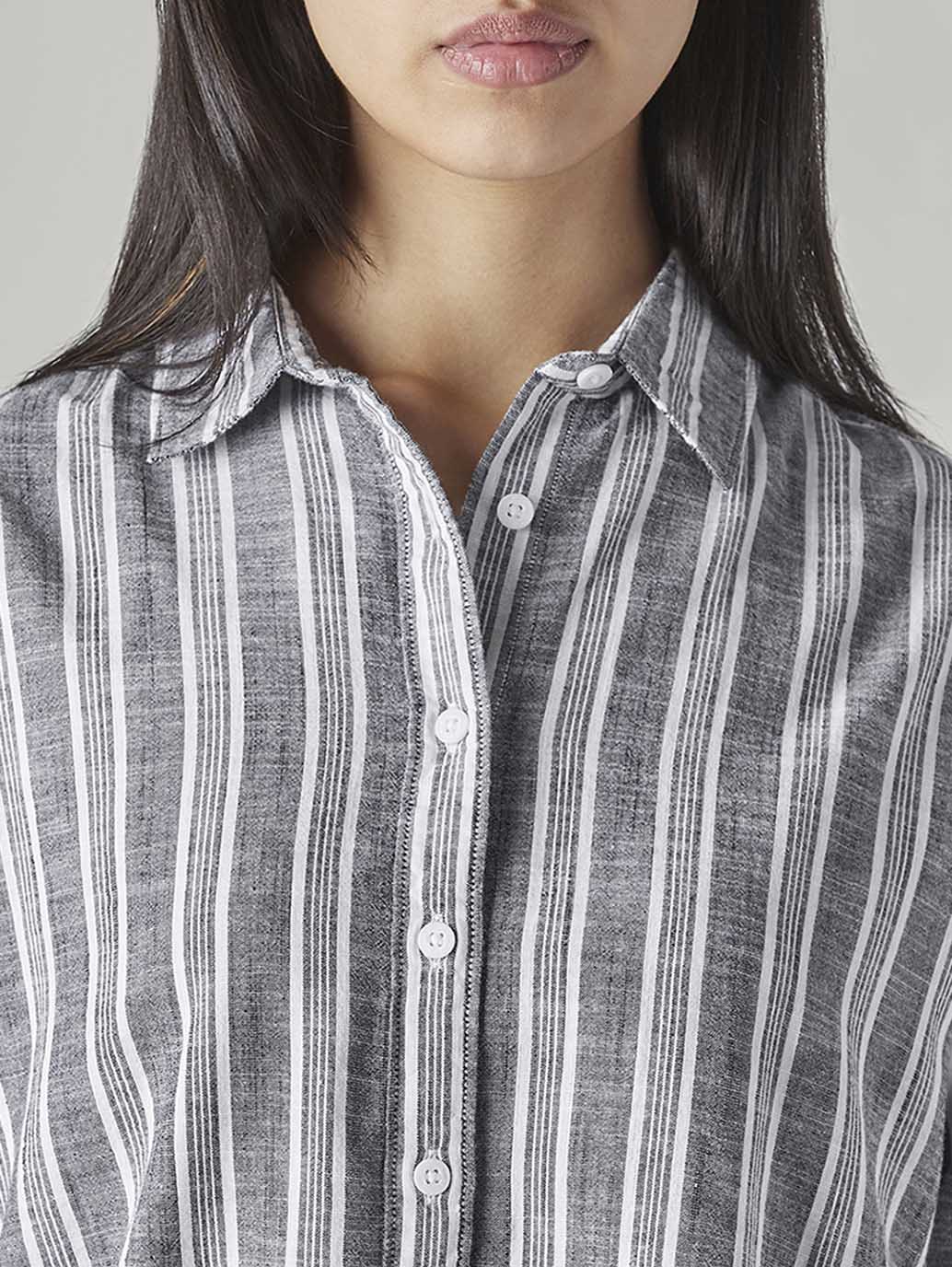 Women's Striped Loose Fit Shirt - Detail View