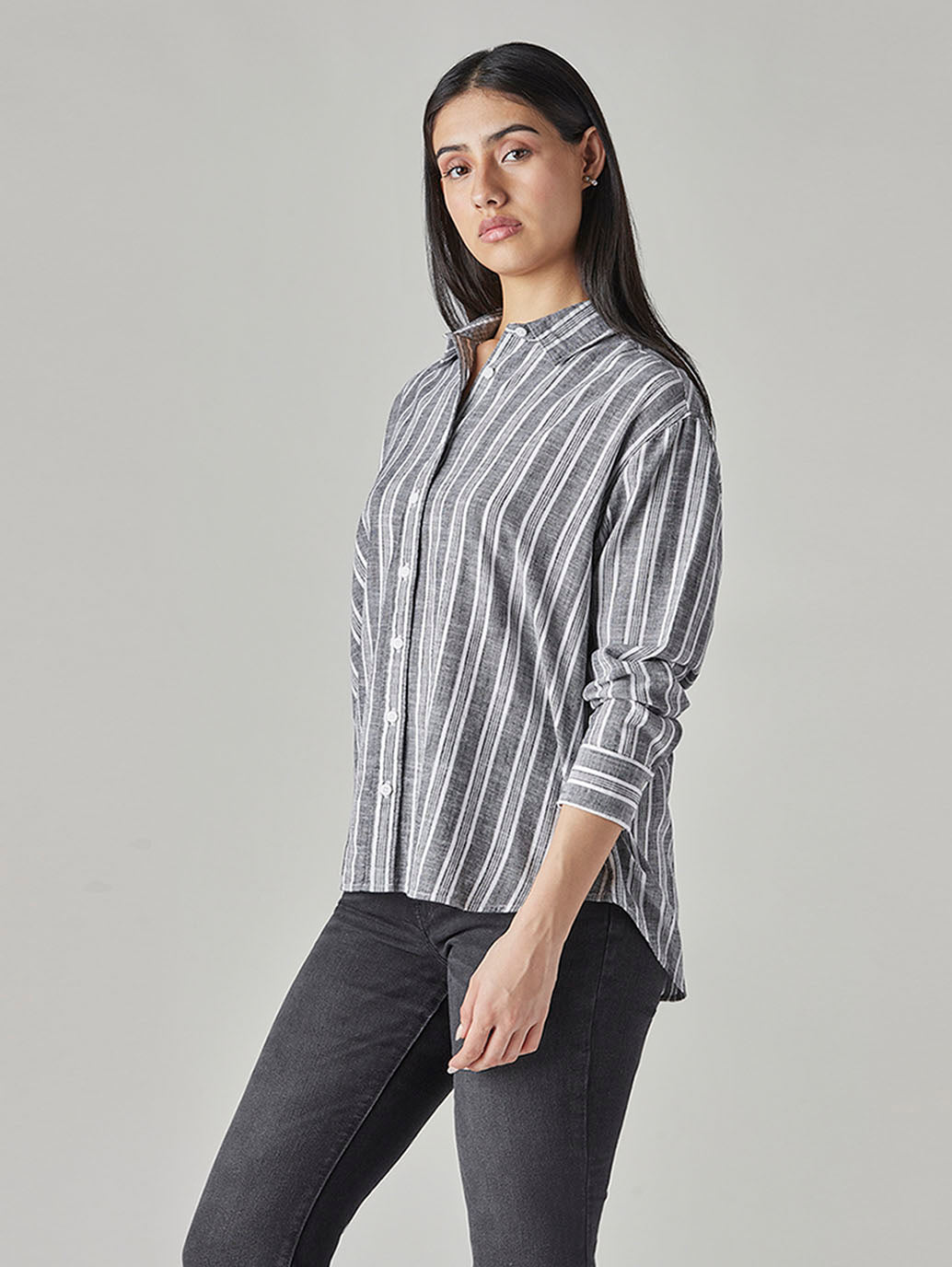 Women's Striped Loose Fit Shirt - Side View