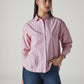 Women's Pink Striped Relaxed Fit Poplin Shirt - Styleshot View