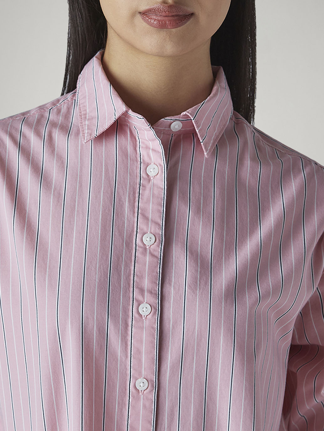 Women's Pink Striped Relaxed Fit Poplin Shirt - 0f19f83c-aa6a-4484-b86a-4f24ff463b90 View