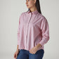 Women's Pink Striped Relaxed Fit Poplin Shirt - Side View