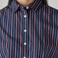 Women's Navy Striped Relaxed Fit Poplin Shirt - Detail View