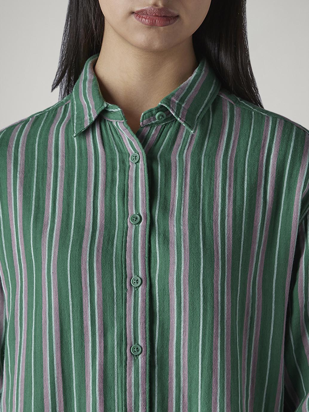 Women's Striped Relaxed Fit Double Cloth Shirt - Detail View