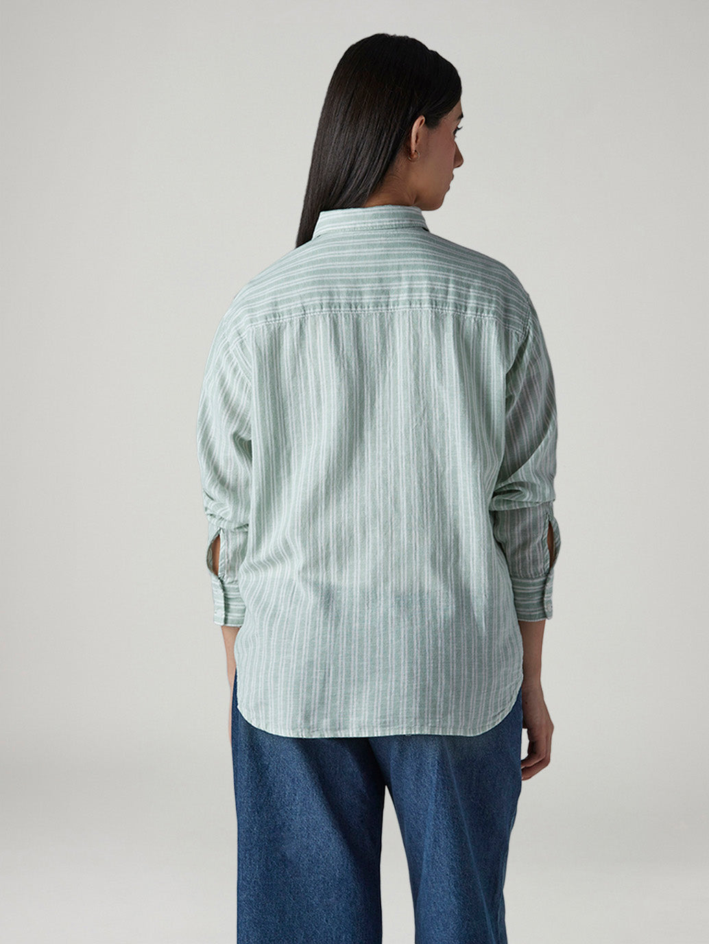 Women's Striped Relaxed Fit Linen Shirt - Back View