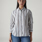 Women's Striped Relaxed Fit Linen Shirt - Front View