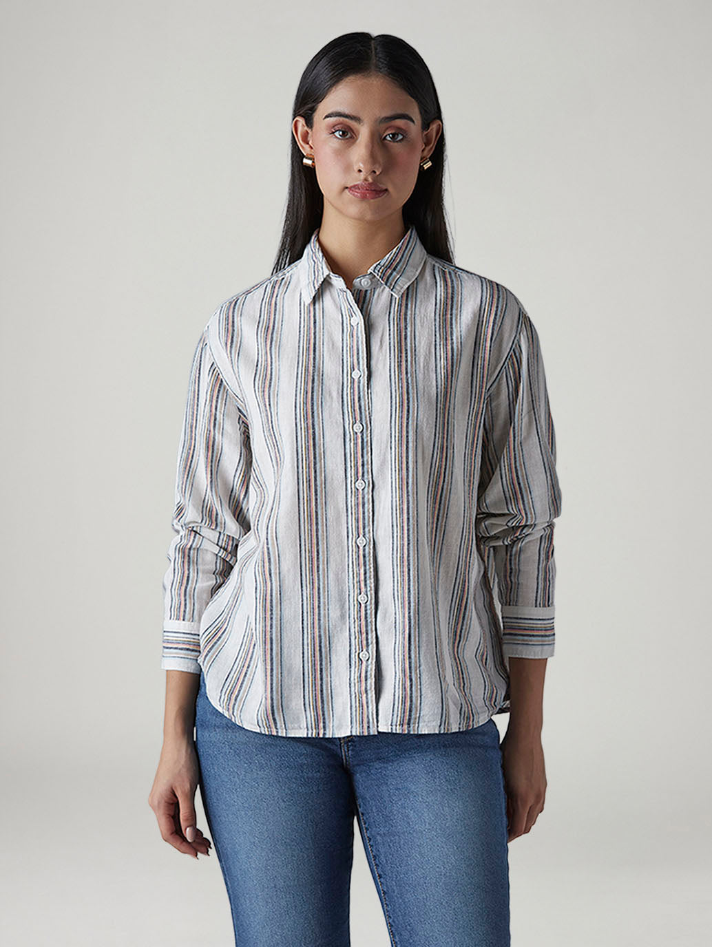 Women's Striped Relaxed Fit Linen Shirt