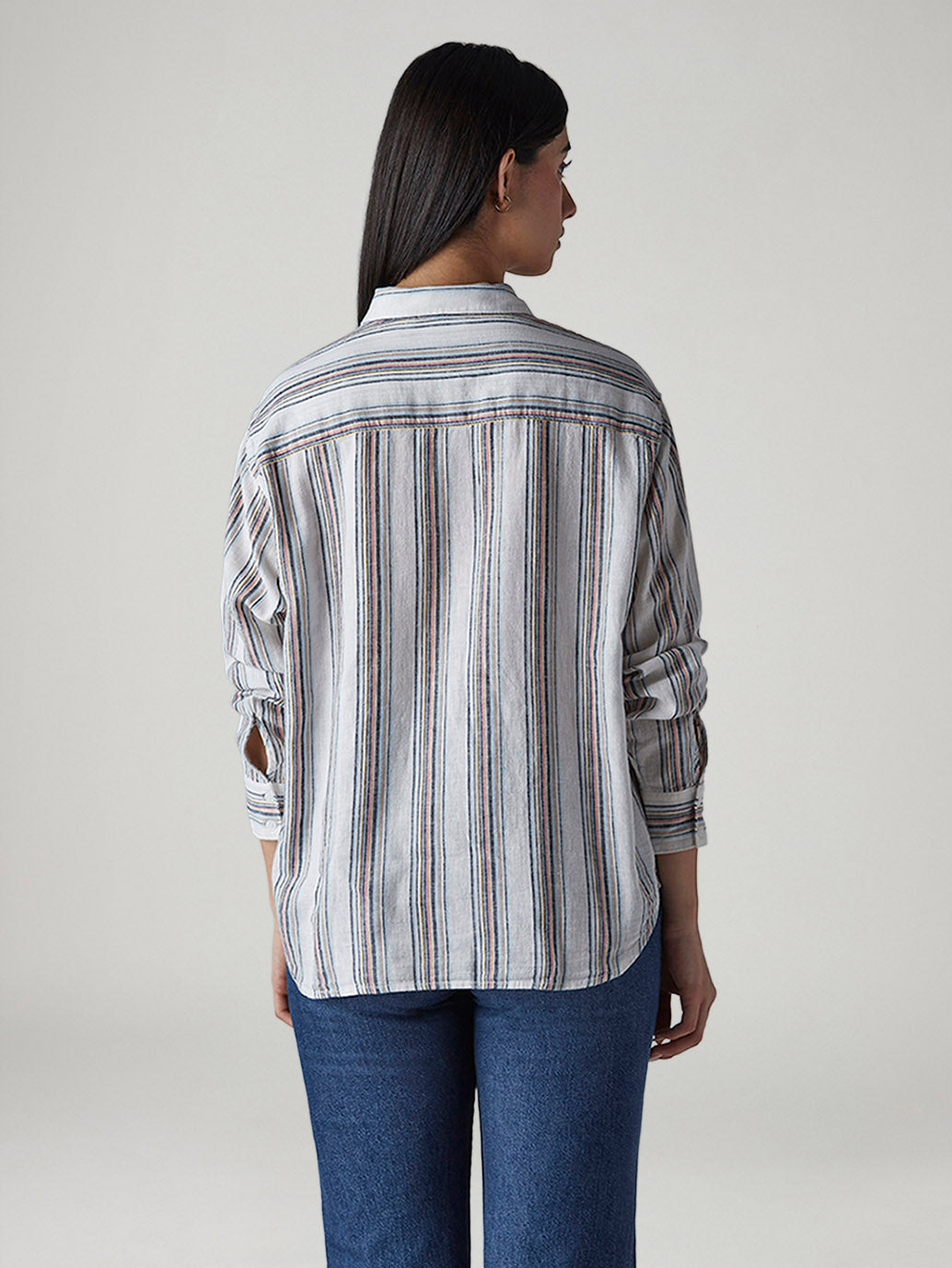 Women's Striped Relaxed Fit Linen Shirt - Back View
