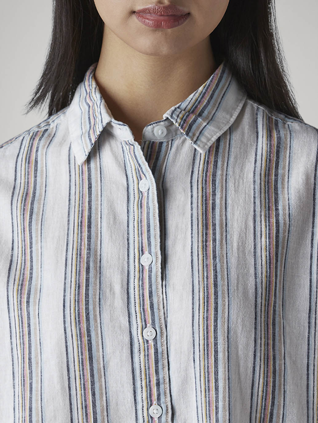 Women's Striped Relaxed Fit Linen Shirt - Detail View