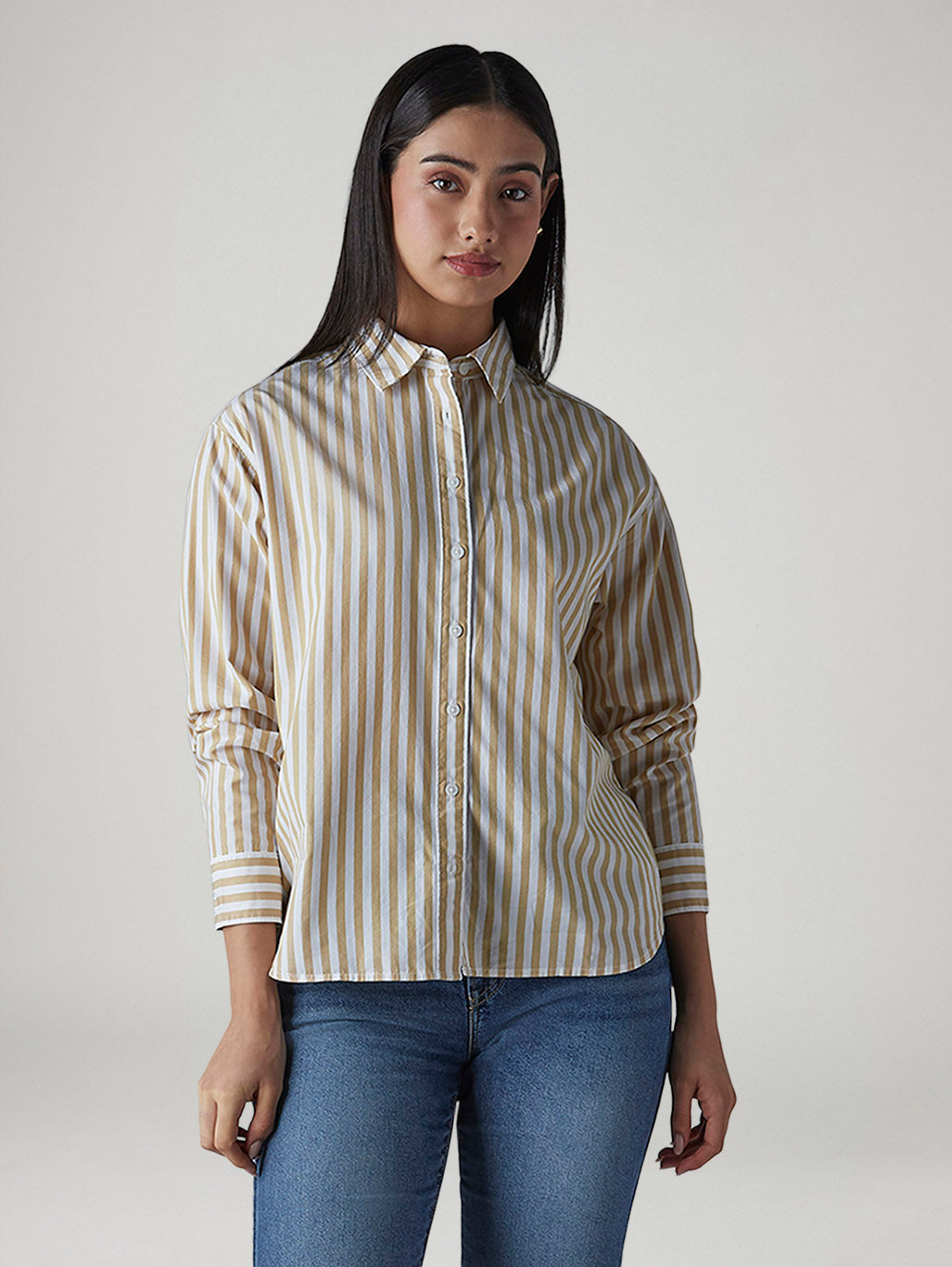 Women's Striped Relaxed Fit Poplin Shirt - Styleshot View
