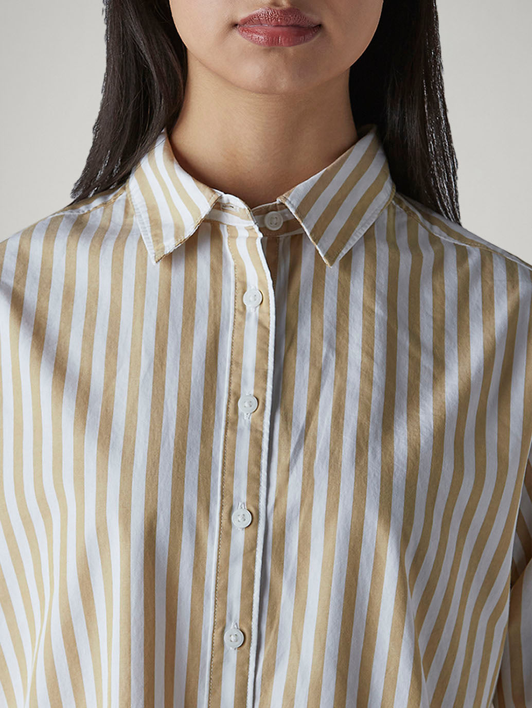 Women's Striped Relaxed Fit Poplin Shirt - Detail View