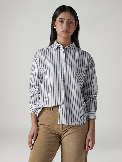 Women's Striped Relaxed Fit Poplin Shirt