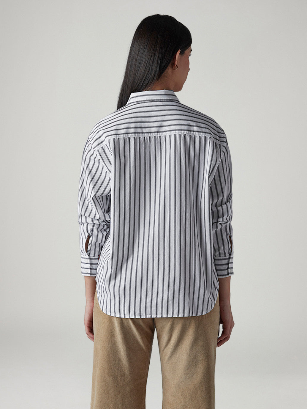 Women's Striped Relaxed Fit Poplin Shirt - Back View