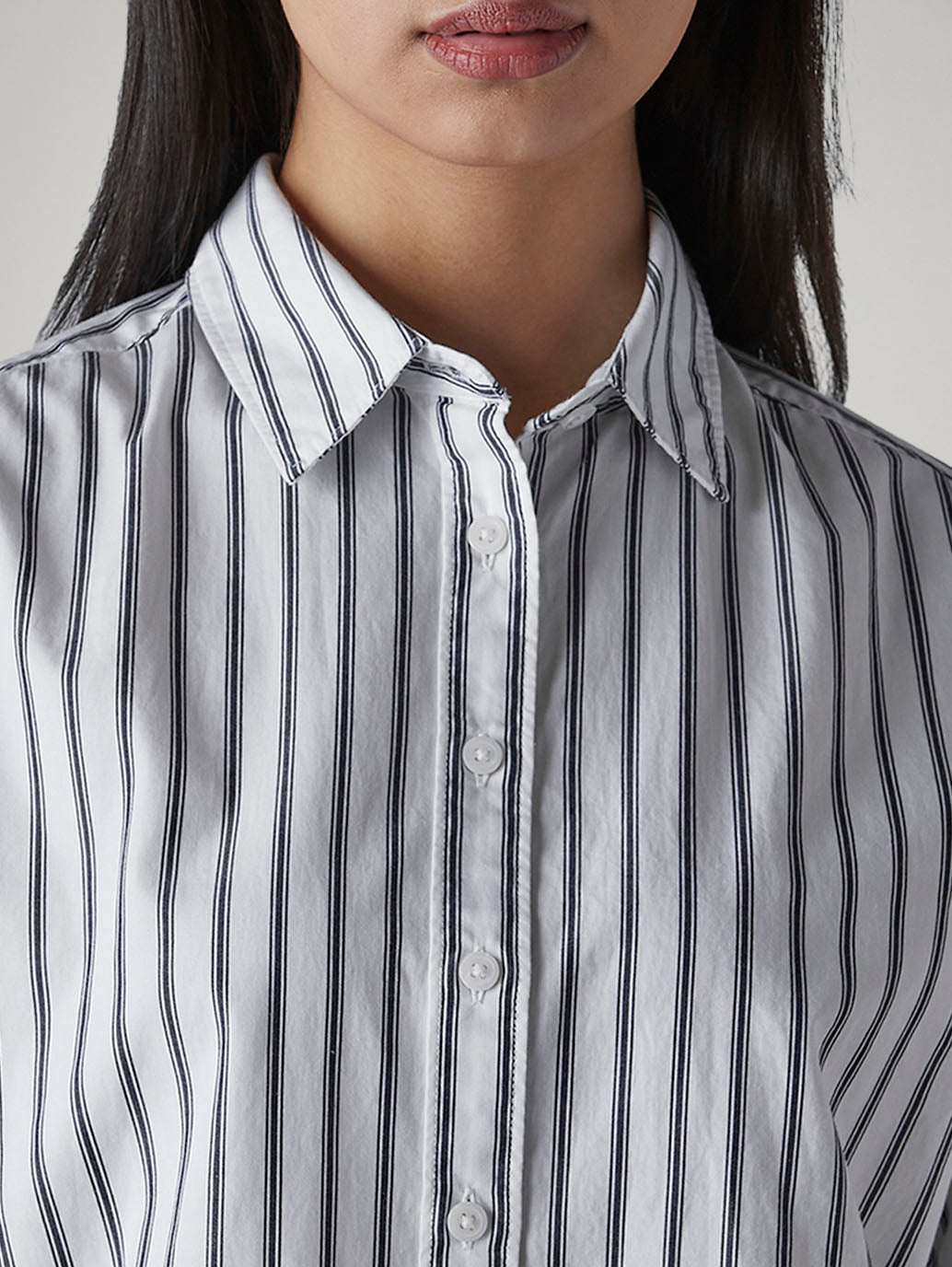 Women's Striped Relaxed Fit Poplin Shirt - Detail View