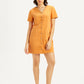 Women's Solid Orange V-Neck Dress - Front View