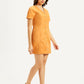 Women's Solid Orange V-Neck Dress - Side View