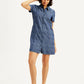 Women's Printed Blue Shirt Collar Dress - Styleshot View