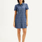 Women's Printed Blue Shirt Collar Dress - Front View
