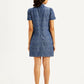 Women's Printed Blue Shirt Collar Dress - Back View