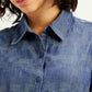 Women's Printed Blue Shirt Collar Dress - Detail View