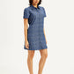 Women's Printed Blue Shirt Collar Dress - Side View