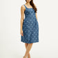 Women's Floral Blue Square Neck Denim Dress - Styleshot View