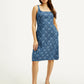 Women's Floral Blue Square Neck Denim Dress - Front View