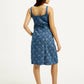 Women's Floral Blue Square Neck Denim Dress - Back View