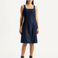 Women's Solid Dark Blue Square Neck Dress - Front View