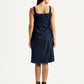 Women's Solid Dark Blue Square Neck Dress - Back View