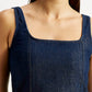 Women's Solid Dark Blue Square Neck Dress - Detail View