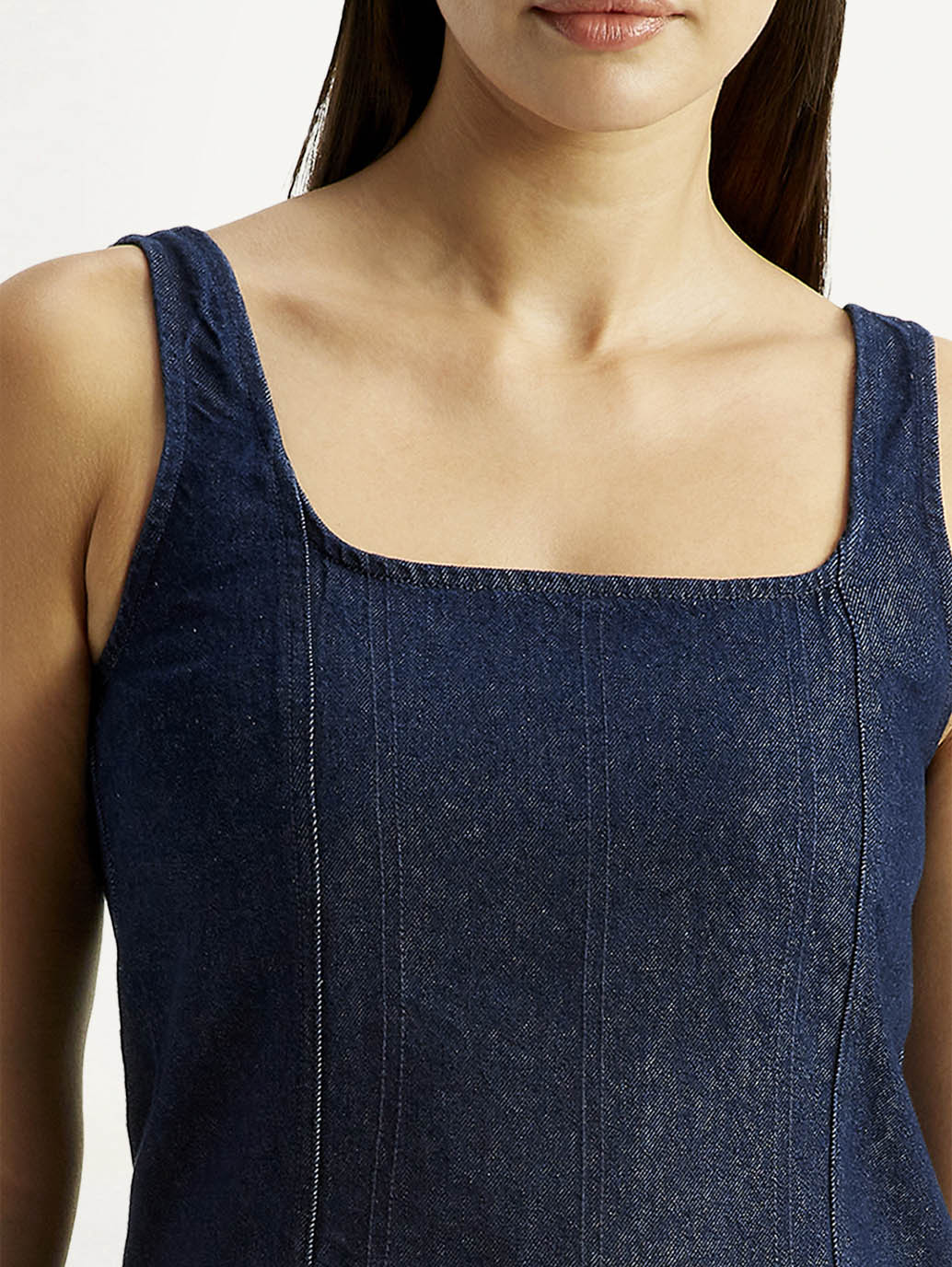 Women's Solid Dark Blue Square Neck Dress - Detail View