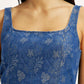 Women's Floral Blue Square Neck Dress - Detail View
