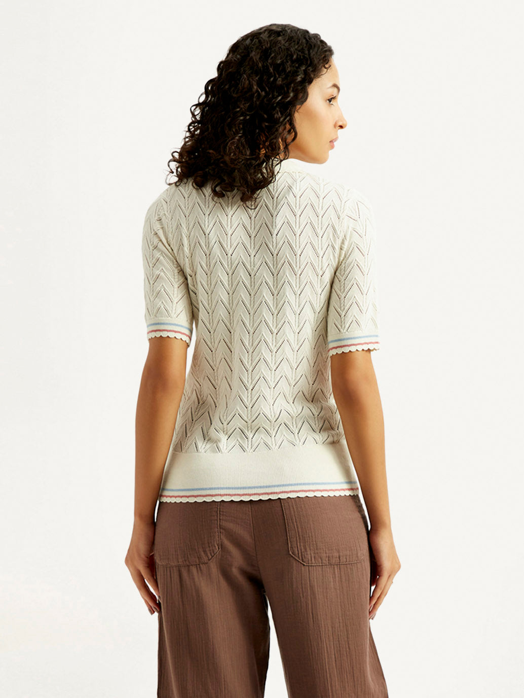 Women's Textured Slim Fit Polo T-shirt - Back View