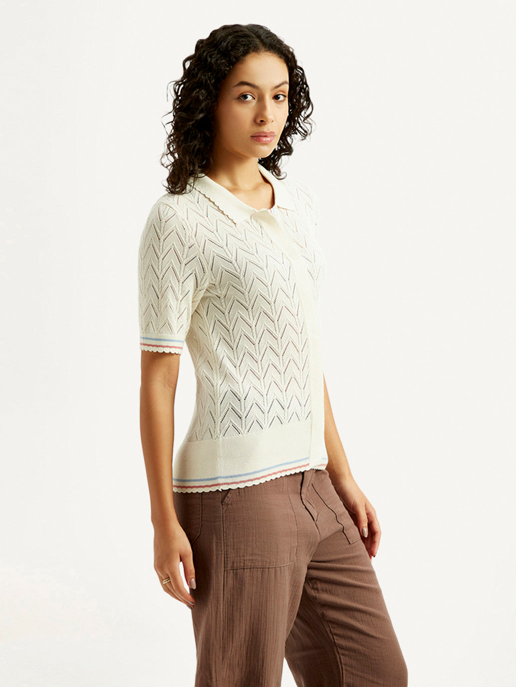 Women's Textured Slim Fit Polo T-shirt - Side View