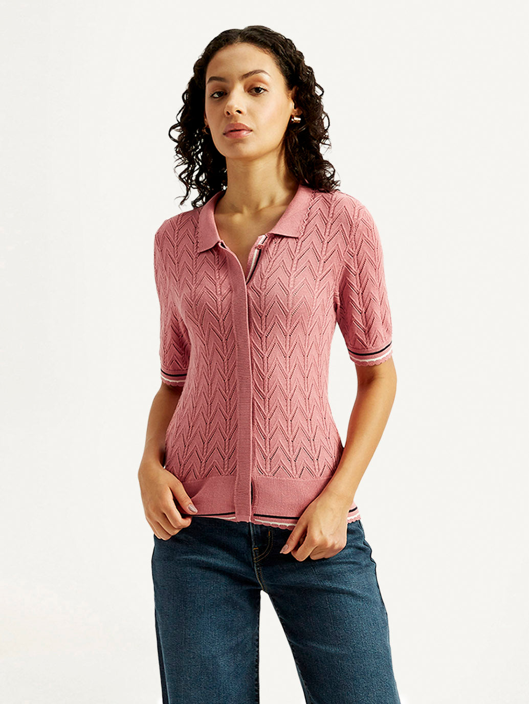Women's Textured Slim Fit Polo T-shirt - Styleshot View