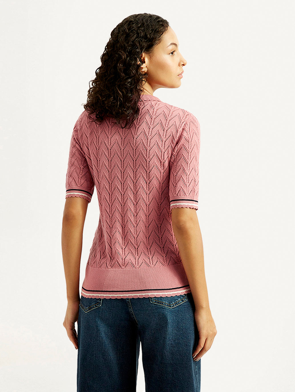 Women's Textured Slim Fit Polo T-shirt - Back View