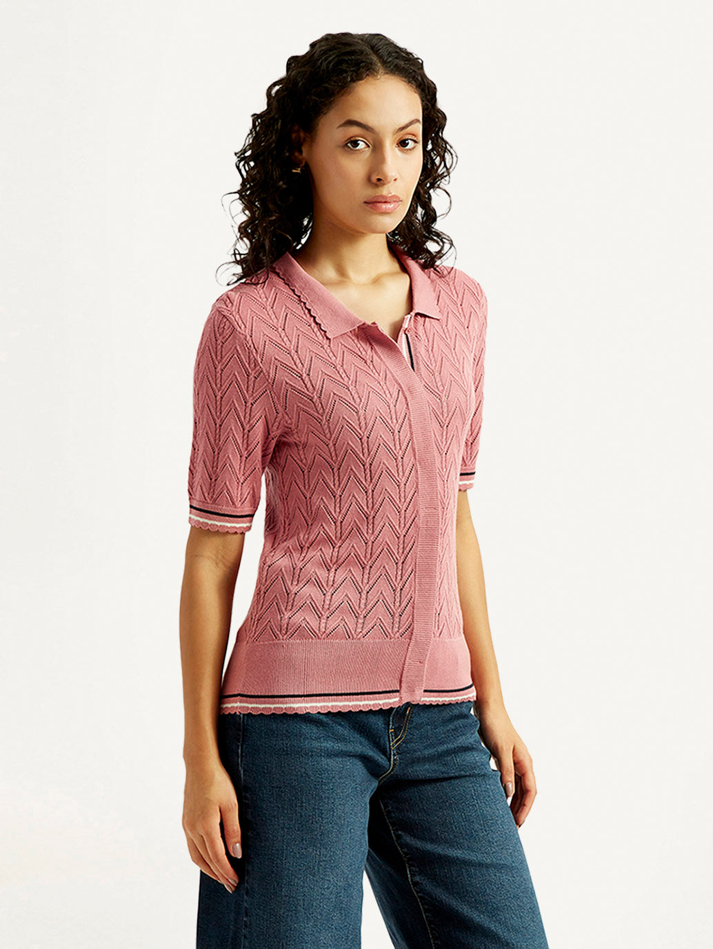 Women's Textured Slim Fit Polo T-shirt - Side View
